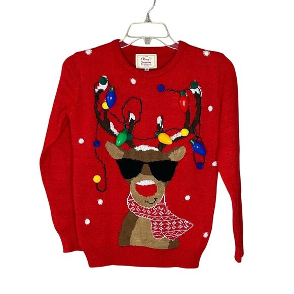 Ugly Christmas Sweater Sweaters - Ugly Christmas Sweater XS Reindeer Real Lights Unisex Holiday